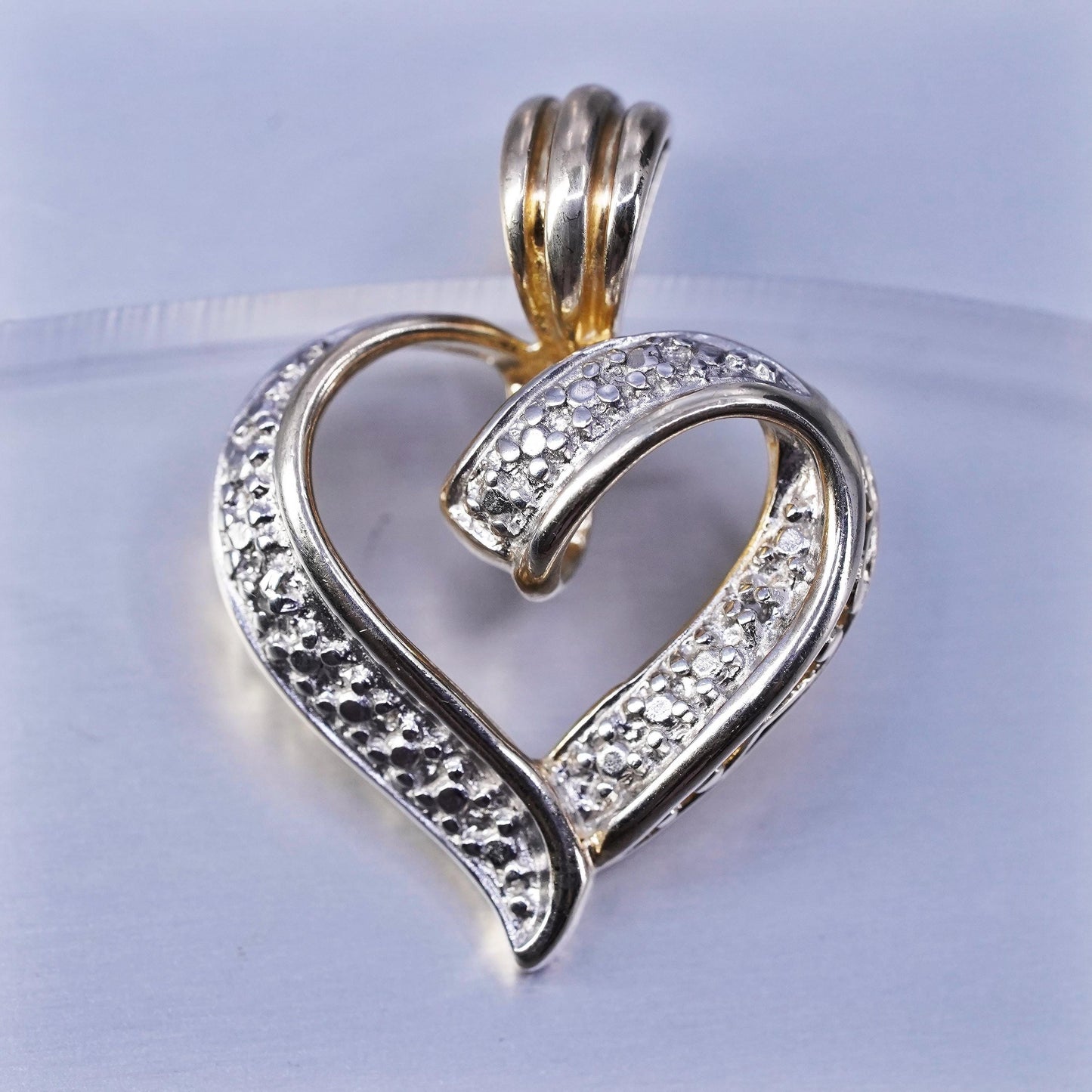 Vintage vermeil gold over sterling 925 silver heart pendant with diamond