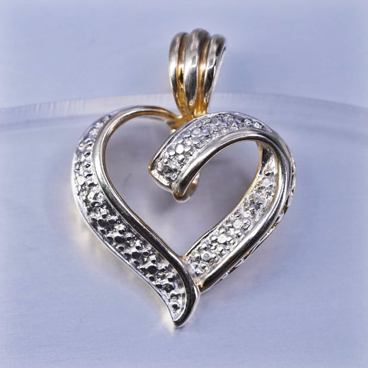 Vintage vermeil gold over sterling 925 silver heart pendant with diamond