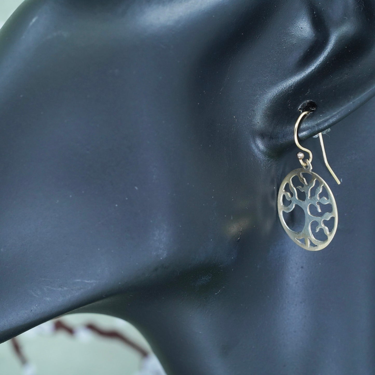 Vintage yellow gold over sterling 925 silver filigree tree earrings