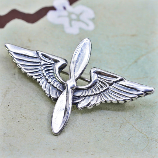 Vintage sterling silver handmade brooch, 925 angel with wings