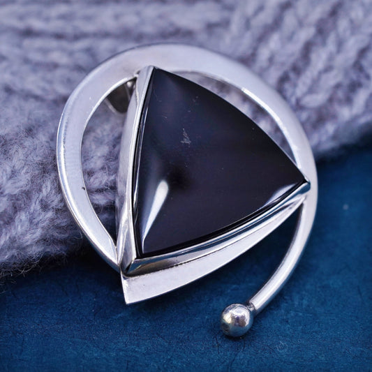 Vintage southwestern modern Sterling 925 silver pendant with triangular onyx