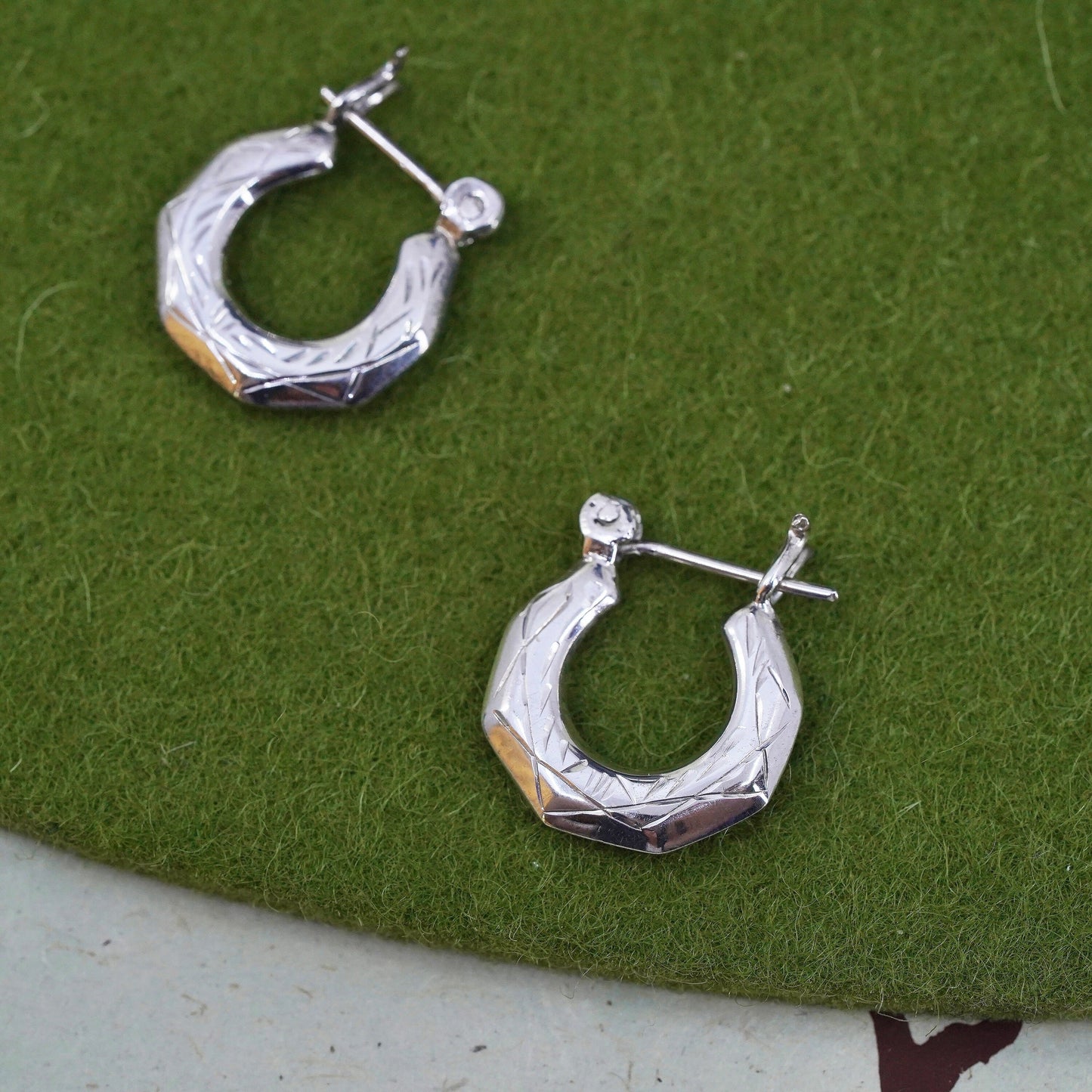 0.5", VTG sterling silver loop earrings, textured minimalist primitive hoops