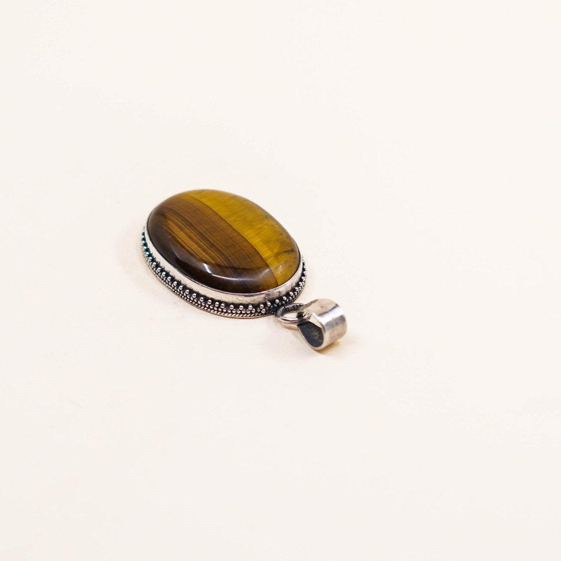 VTG sterling silver with golden tiger eye, solid 925 pendant w/ Bali