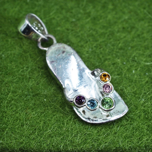 Vintage Sterling silver handmade pendant, 925 colorful crystal sandal flip flap