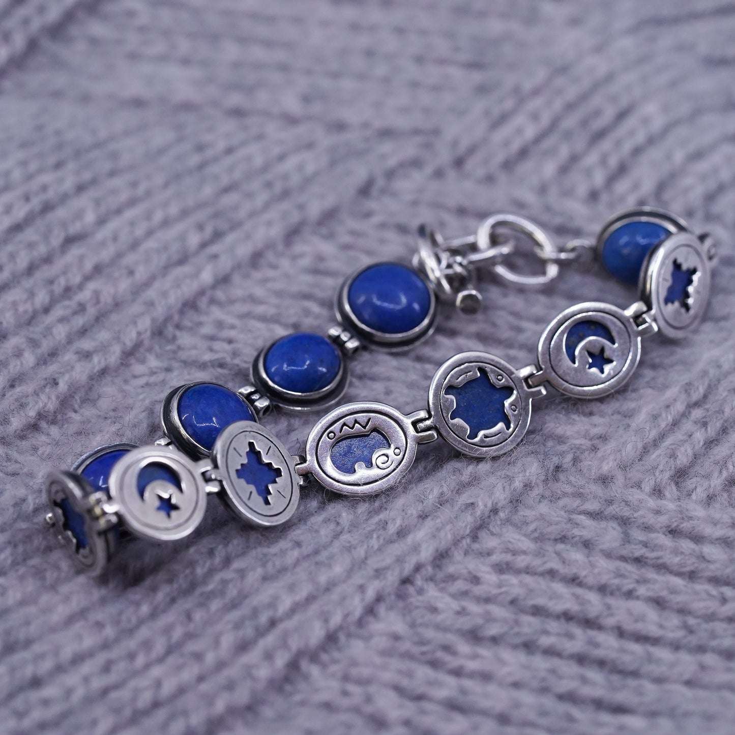 7.5”, Sterling 925 Silver Carolyn Pollack Carlisle Bracelet lapis lazuli toggle