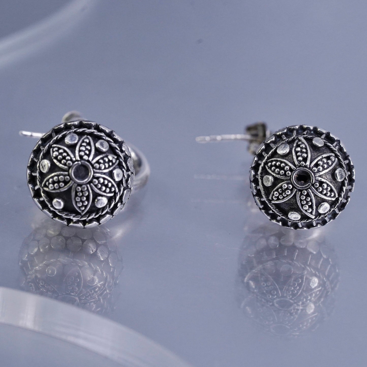 0.5”, vintage bali Sterling 925 Silver Hoop Pierced Earrings with beads