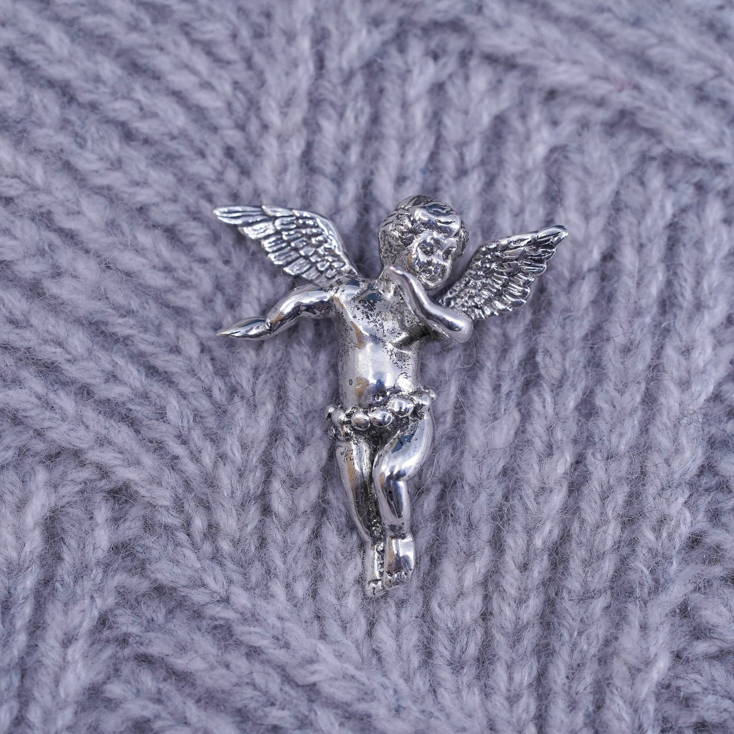 Vintage sterling silver handmade pendant, 925 Angel charm