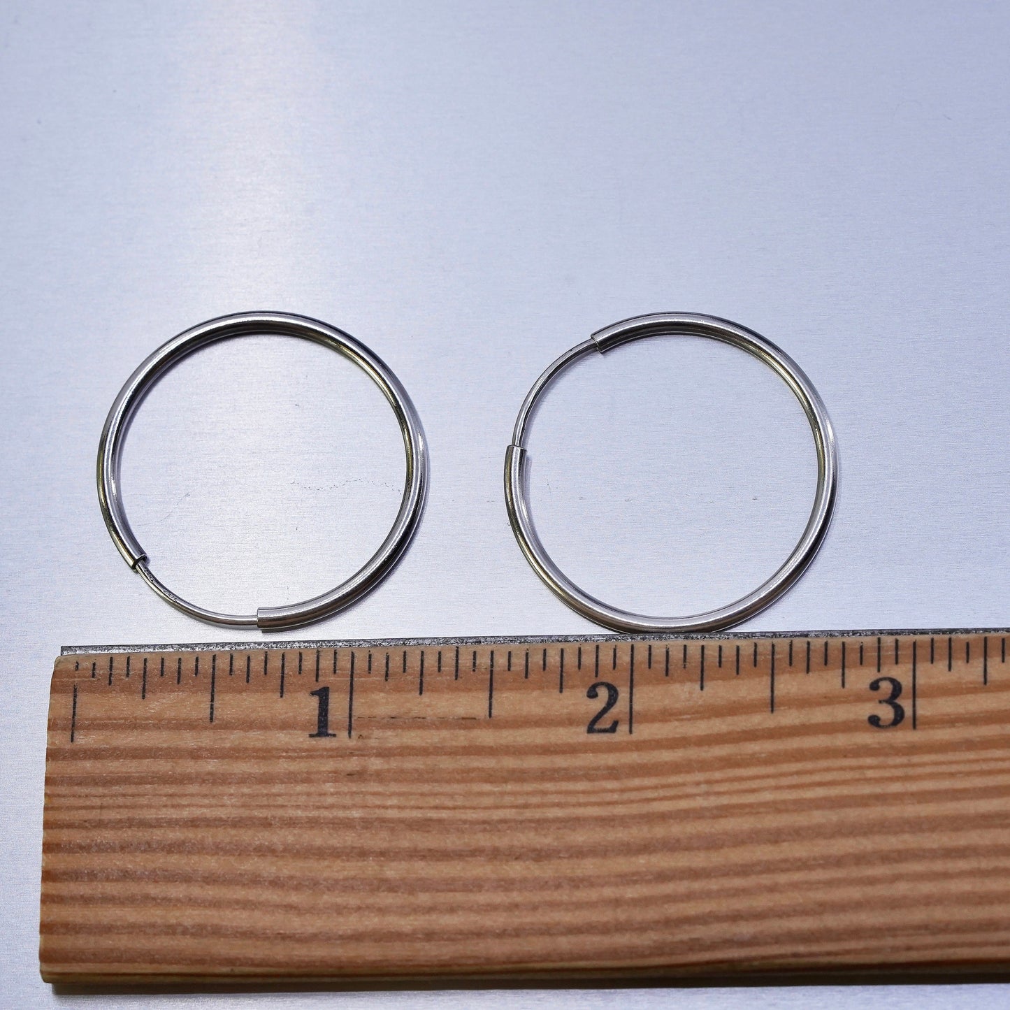 1.25”, vintage Sterling silver handmade earrings, 925 simple hoops