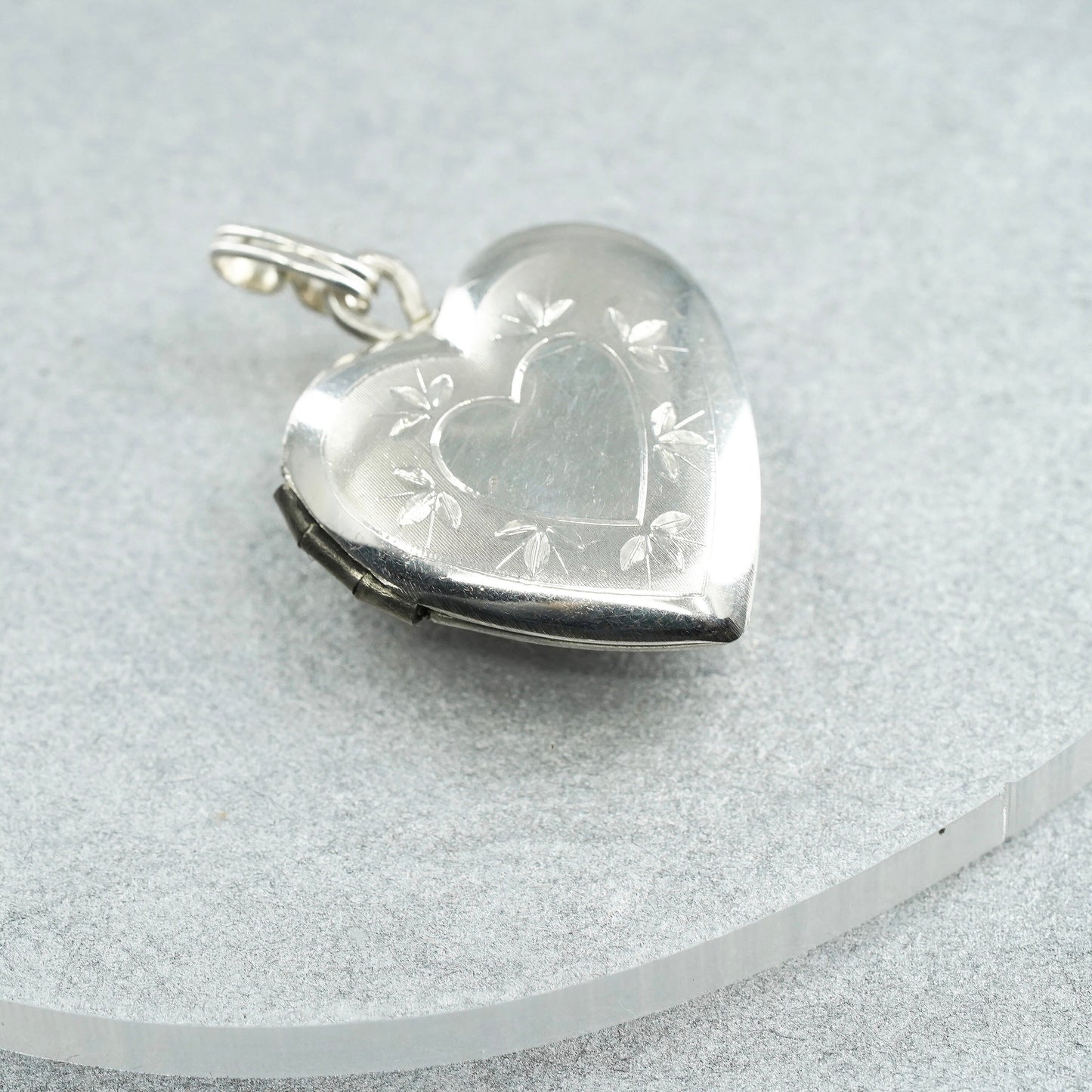 Sterling silver charm, textured 925 heart photos locket “your loving boys”