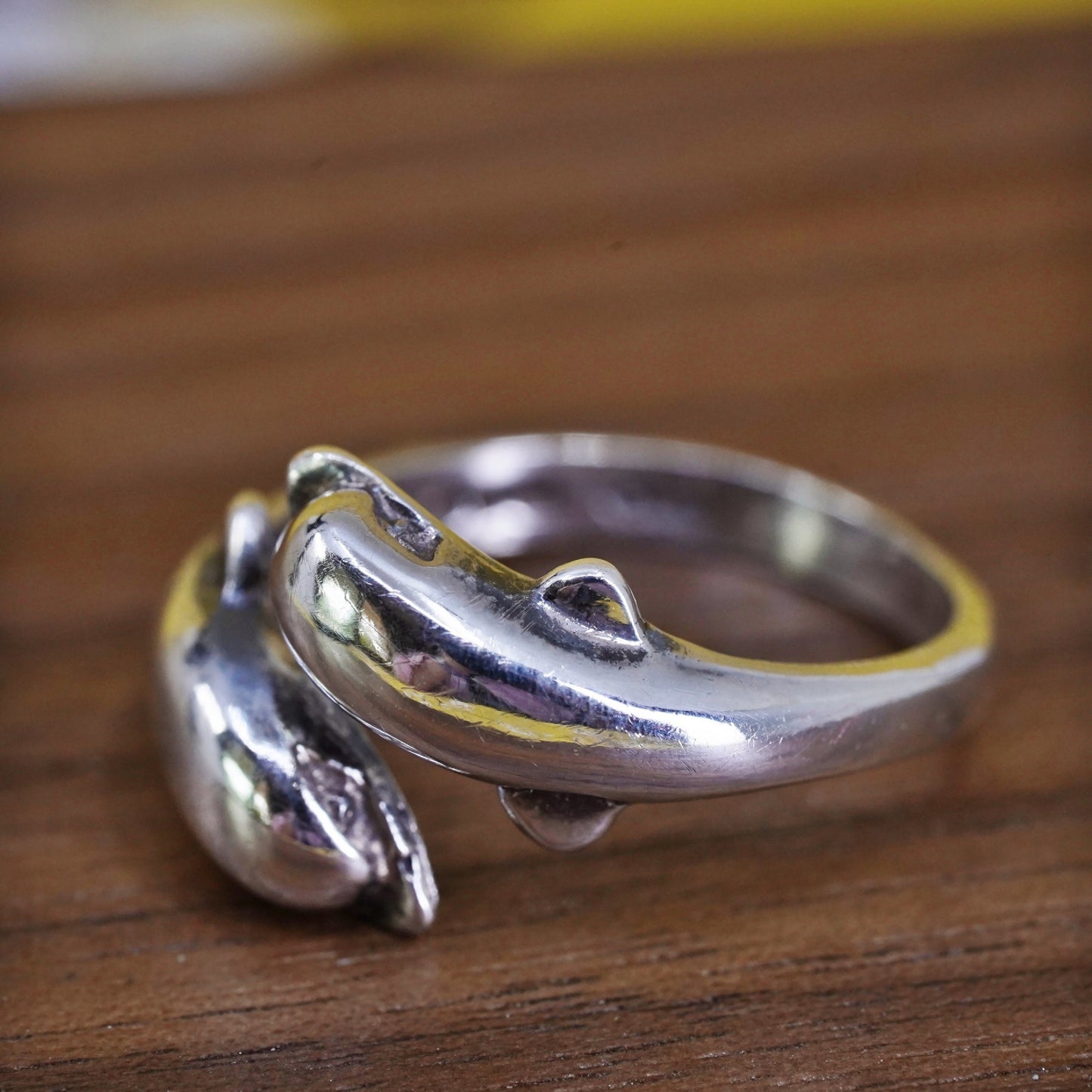Size adjustable, Sterling silver handmade ring, 925 wrap lover dolphin band