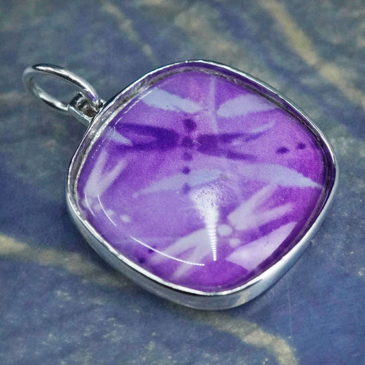 Vintage southwestern sterling silver 925 handmade pendant with purple dragonfly