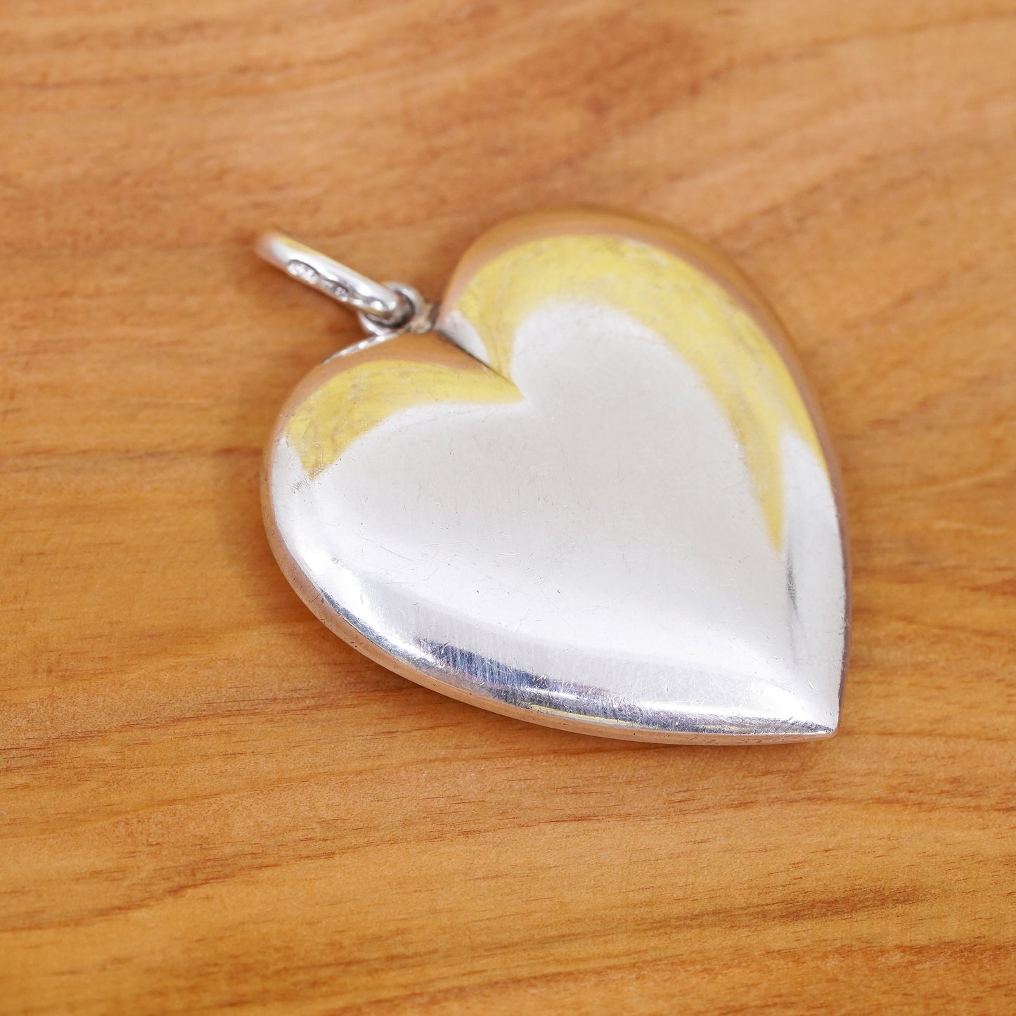 Vintage Sterling silver handmade heart pendant, puffy 925 heart