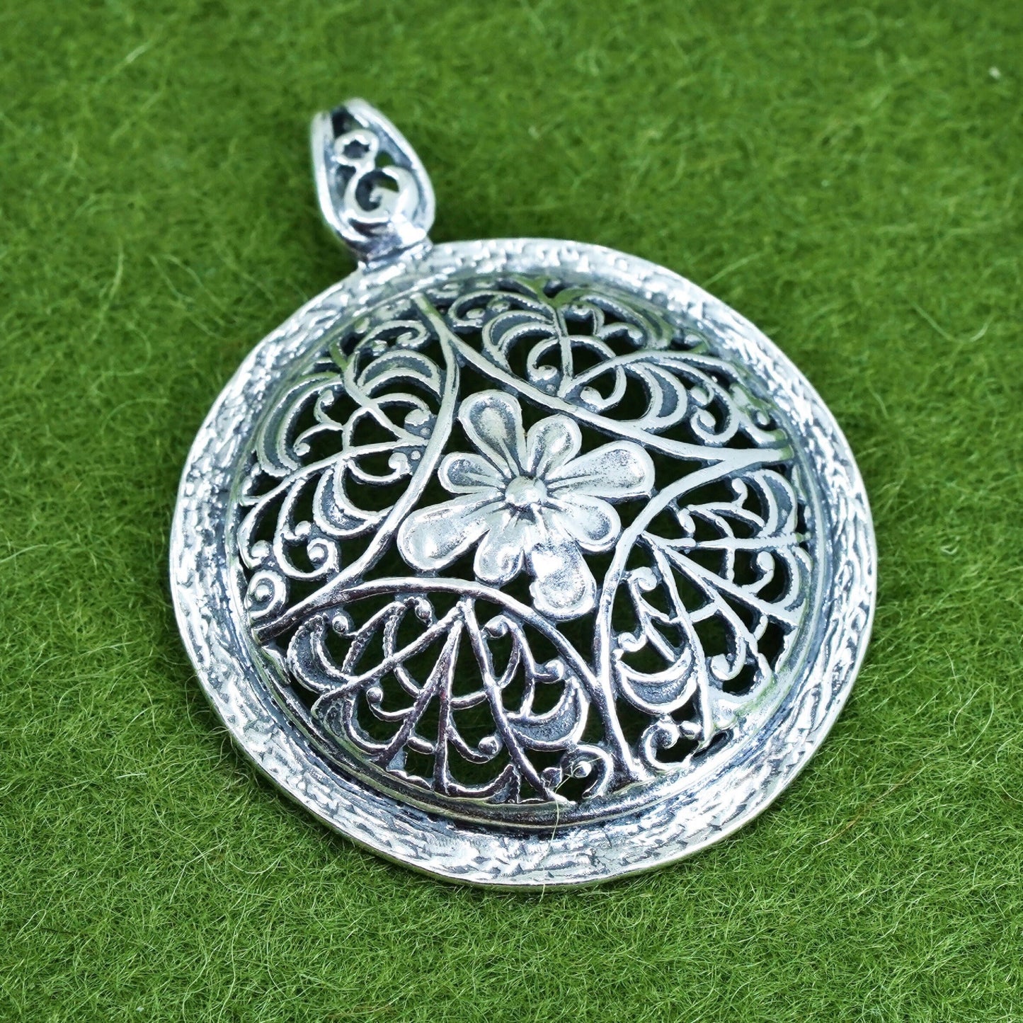 vtg Israel PAZ PZ Sterling 925 silver handmade filigree circle flower pendant