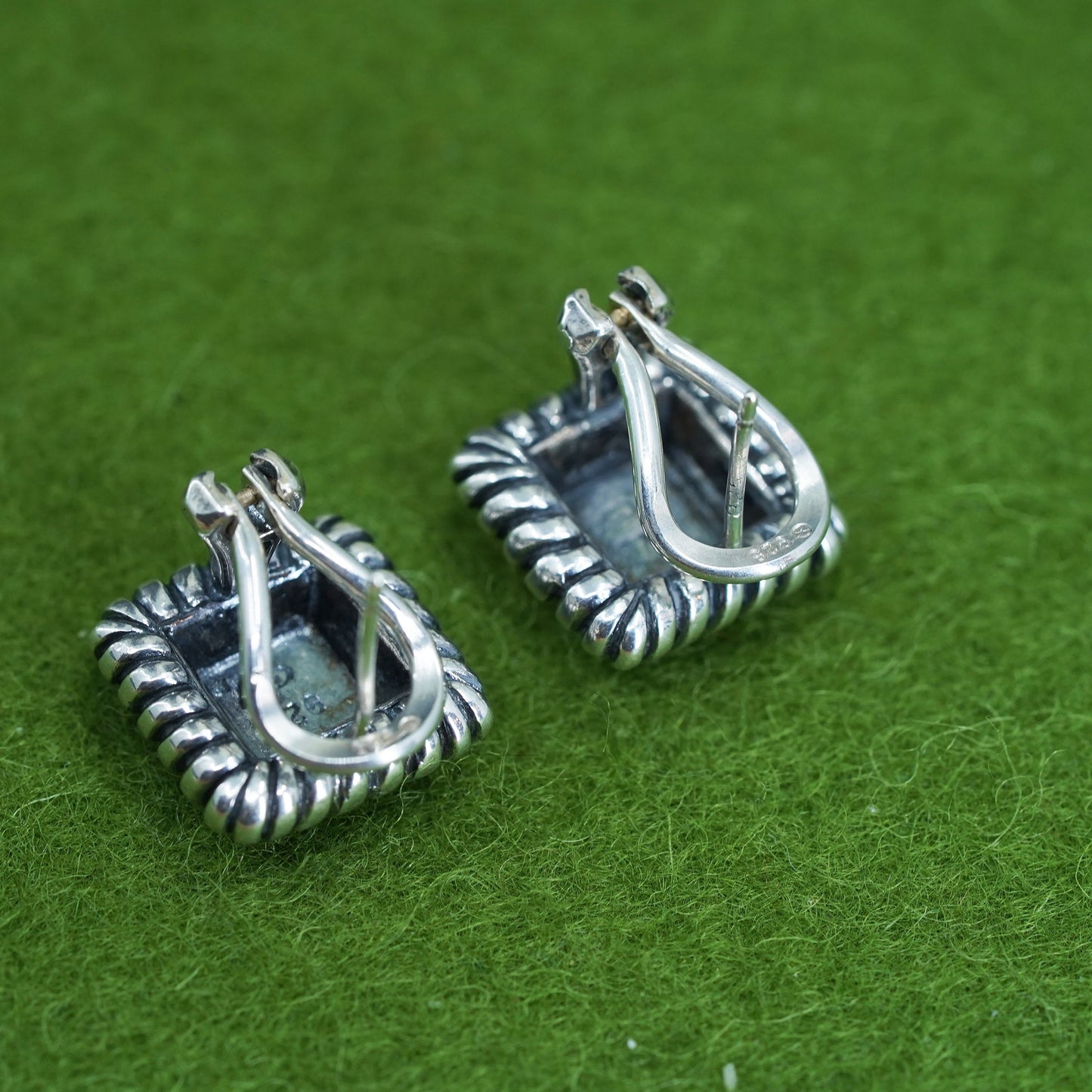 Vintage sterling silver handmade earrings, 925 square studs and cable around