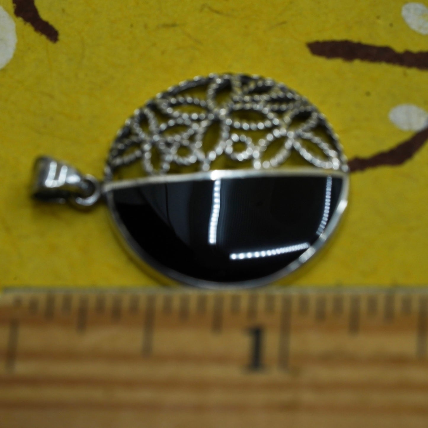 Vintage Sterling Silver Handmade Pendant, filigree 925 cross with onyx