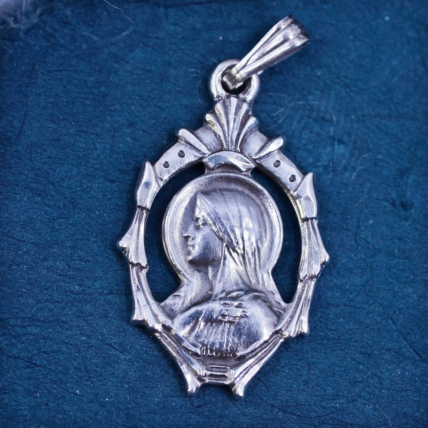 Vintage Sterling silver handmade pendant, 925 relief Jesus Virgin Mary charm