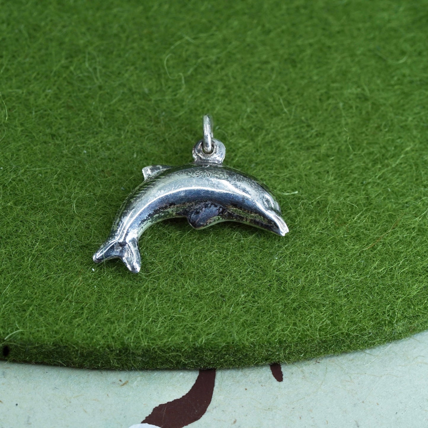 Vintage sterling silver dolphin pendant, 925 charm