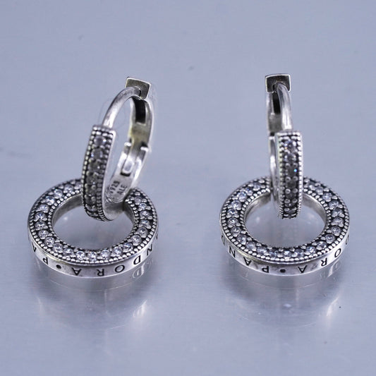 0.5”, vintage Pandora ALE Sterling silver earrings, 925 entwined hoops with cz