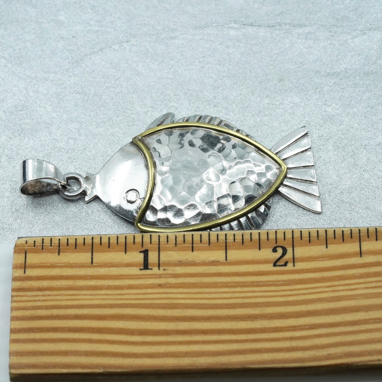 vintage two tone Sterling silver handmade charm, 925 fish pendant