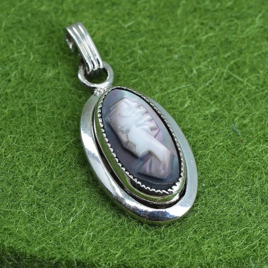 vtg Sarah Coventry Sterling silver pendant, 925 oval pendant with cameo woman