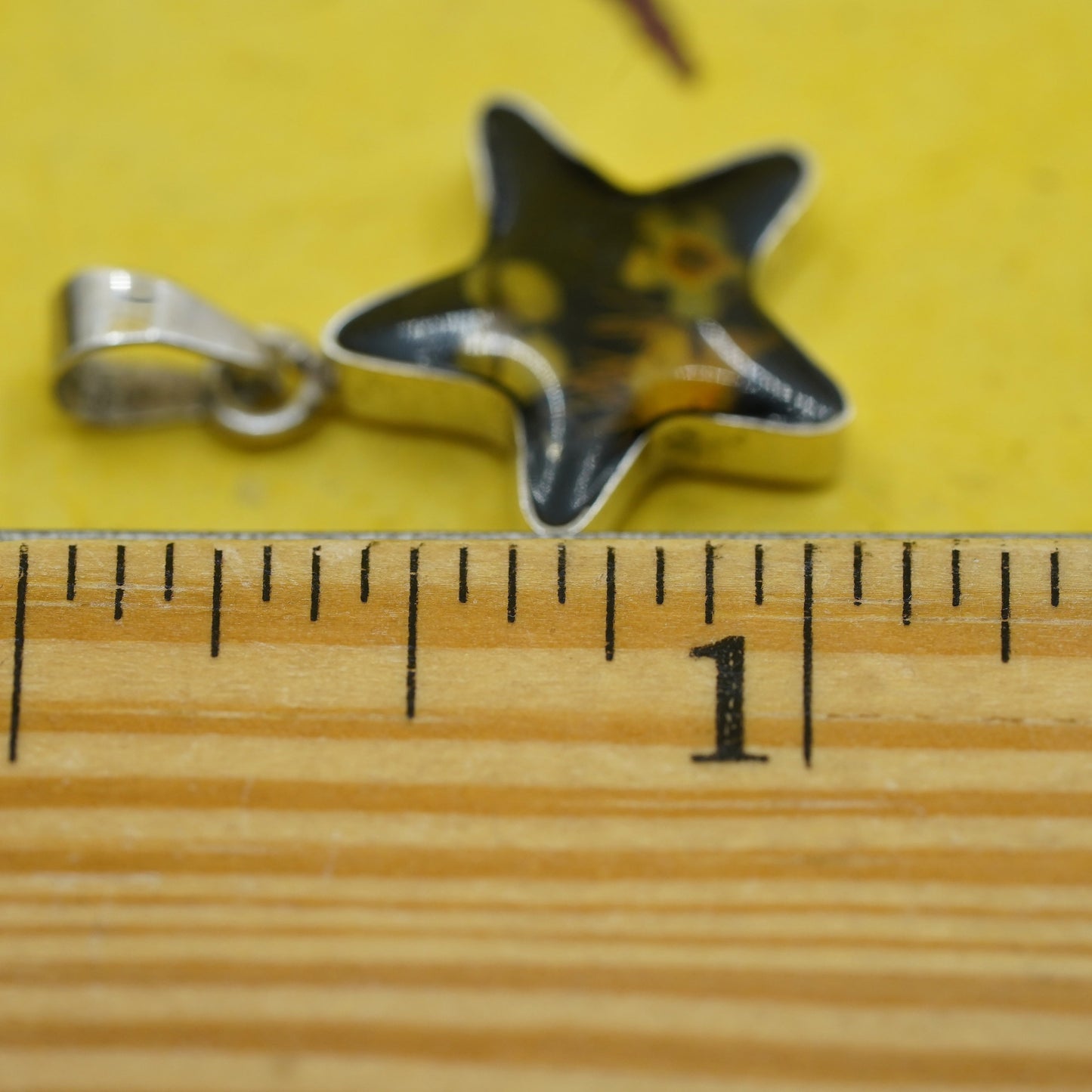 Vintage Sterling 925 silver handmade star pendant with amber