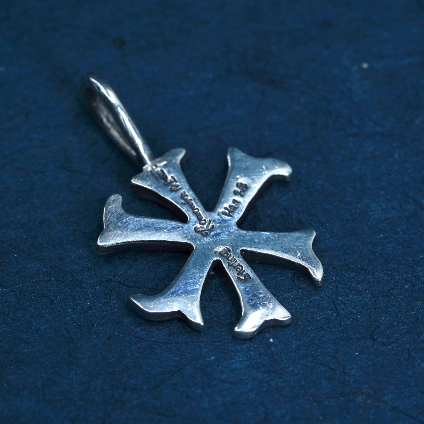 vtg Sterling 925 silver handmade hexagram star pendant embossed “remember me”