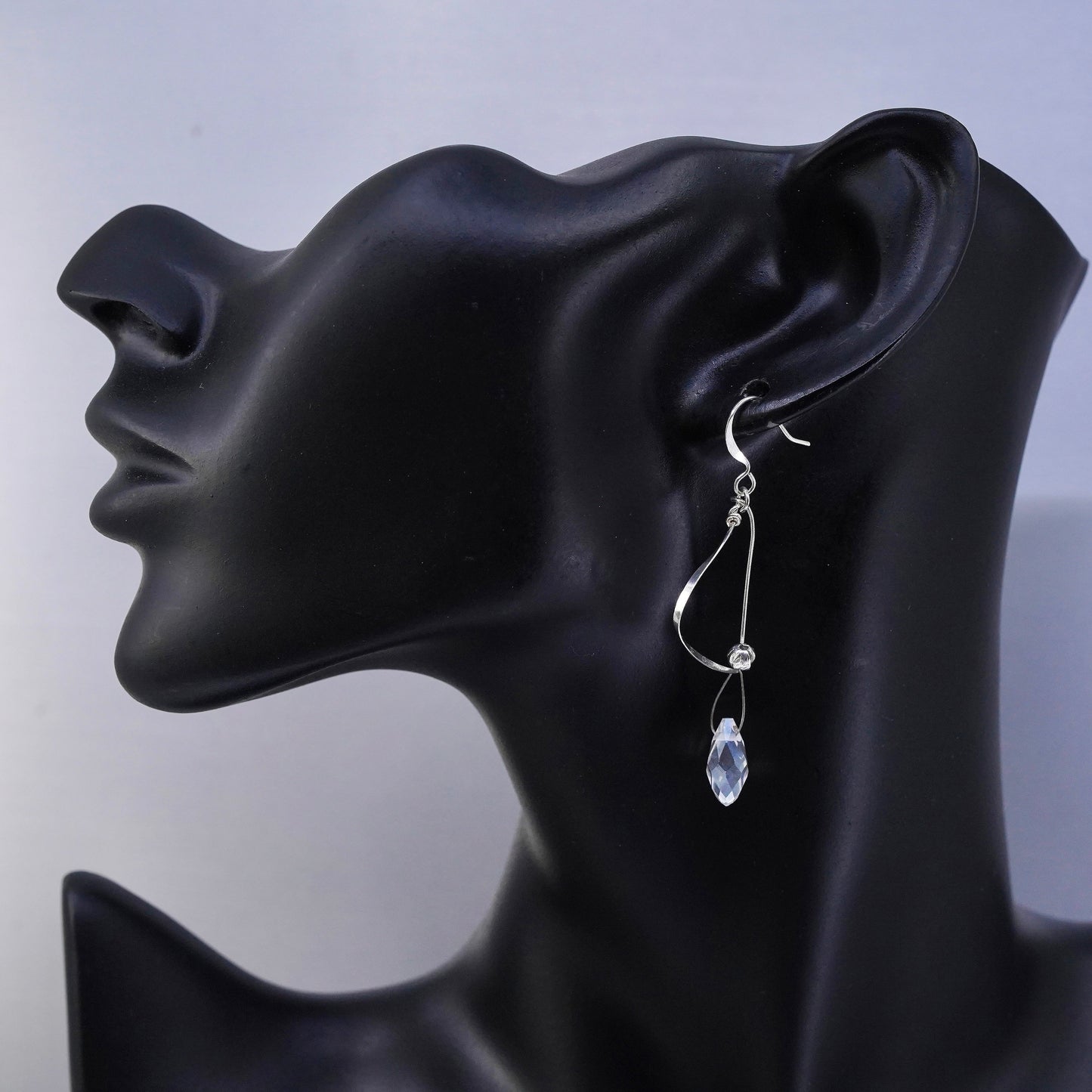 designer Sterling 925 silver handmade oval earrings with teardrop crystal