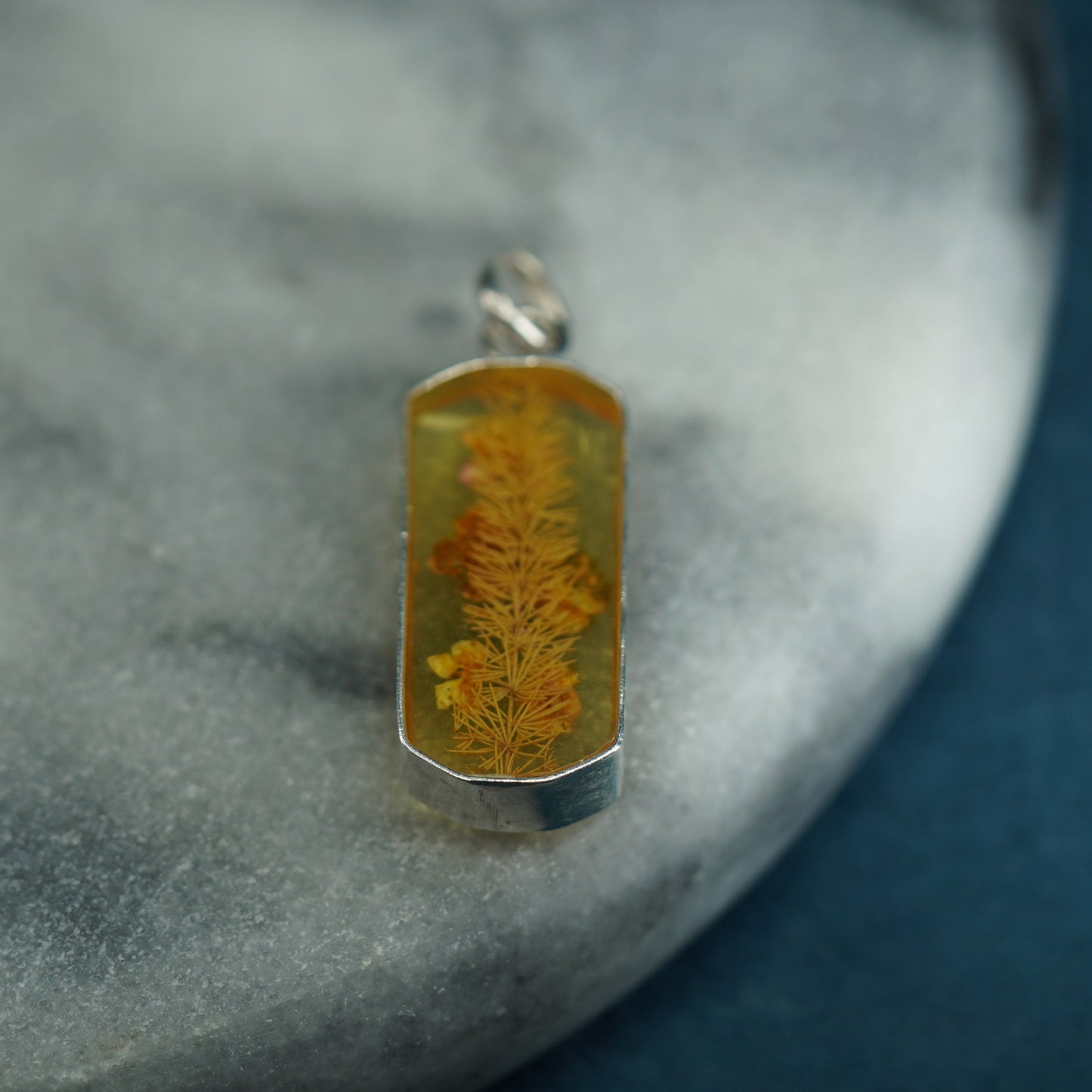 Vintage sterling silver handmade pendant, 925 resin flower