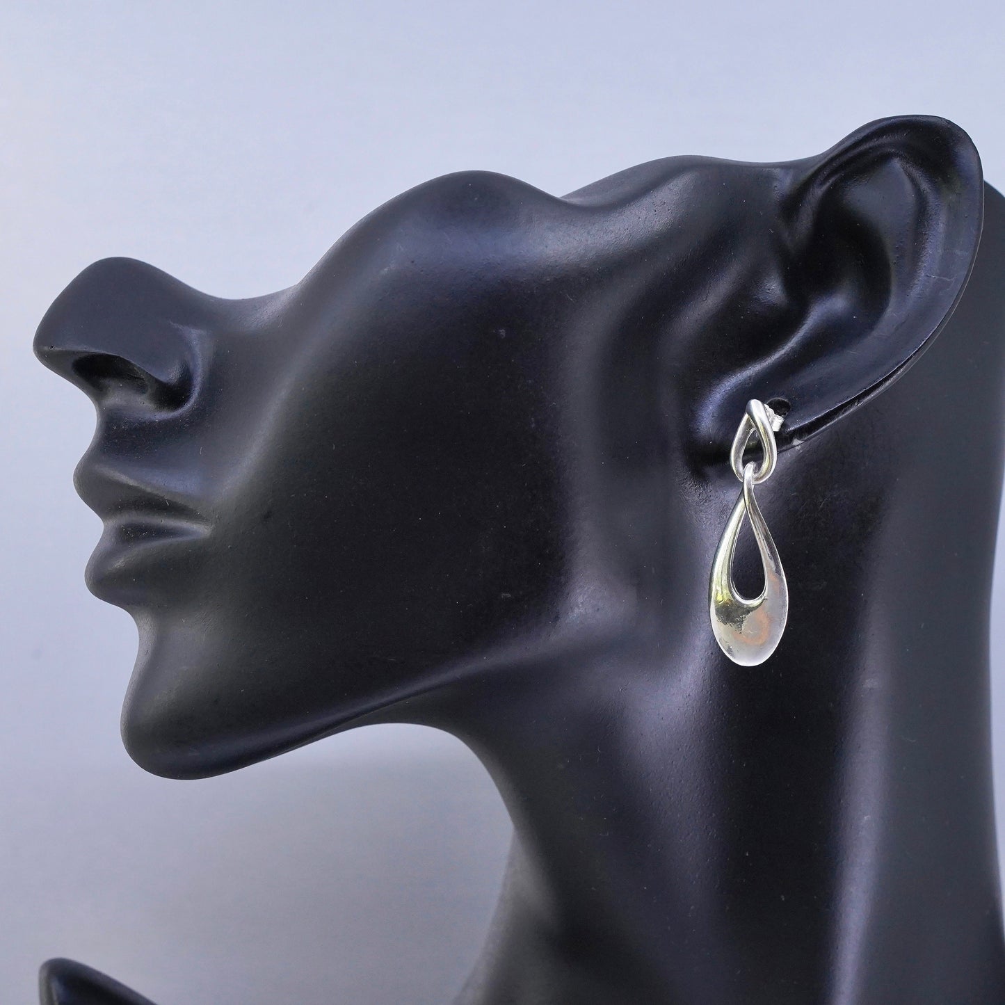 1.75”, Vintage Sterling 925 silver handmade entwinted teardrop earrings