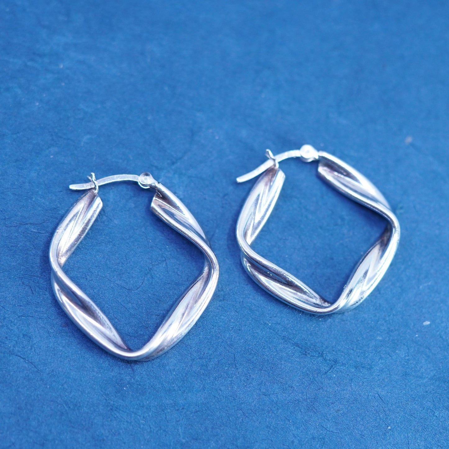 1.5”, vintage Sterling silver handmade earrings, 925 entwined hoops, huggie