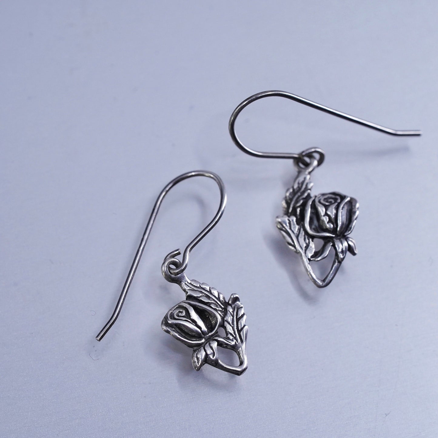 Vintage sterling 925 silver handmade rose flower earrings