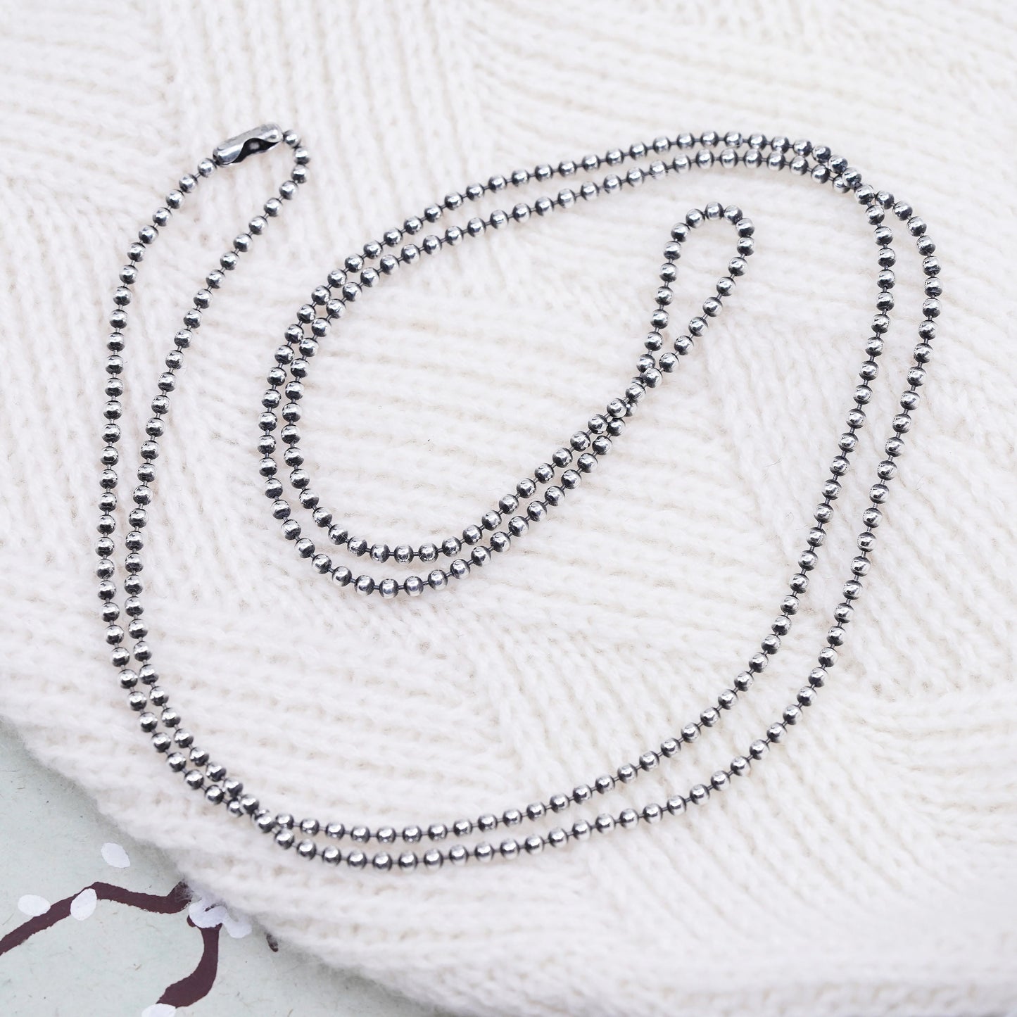 34" sterling silver Italy 925 silver bead chain, extra long sweater necklace