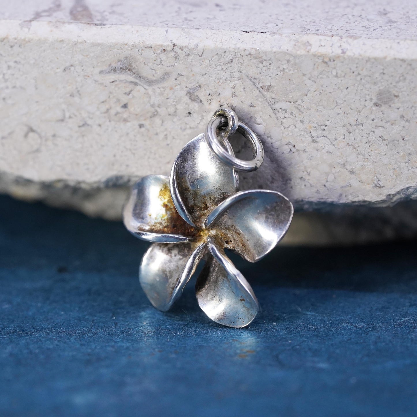 Vintage Sterling silver handmade pendant, 925 plumeria flower