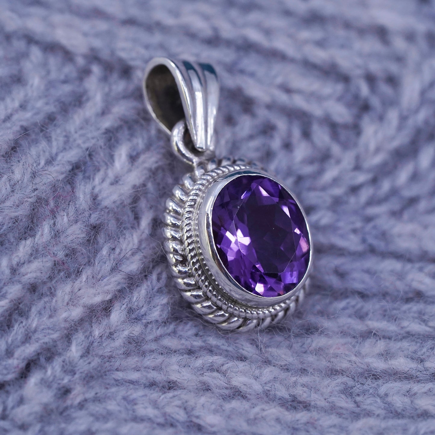 Vintage sterling 925 silver handmade pendant with amethyst and cz