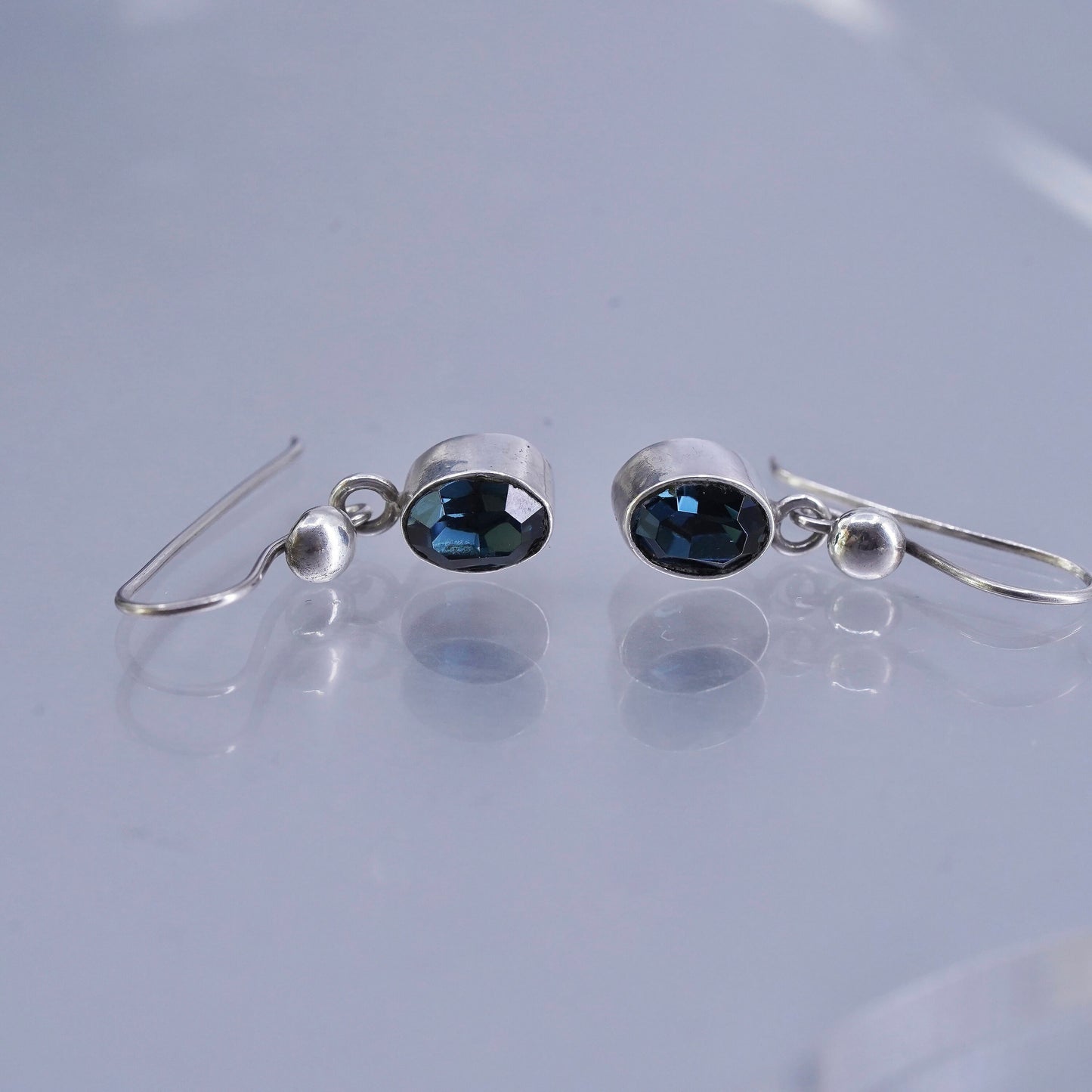 Vintage Sterling 925 silver circle earrings with blue crystal