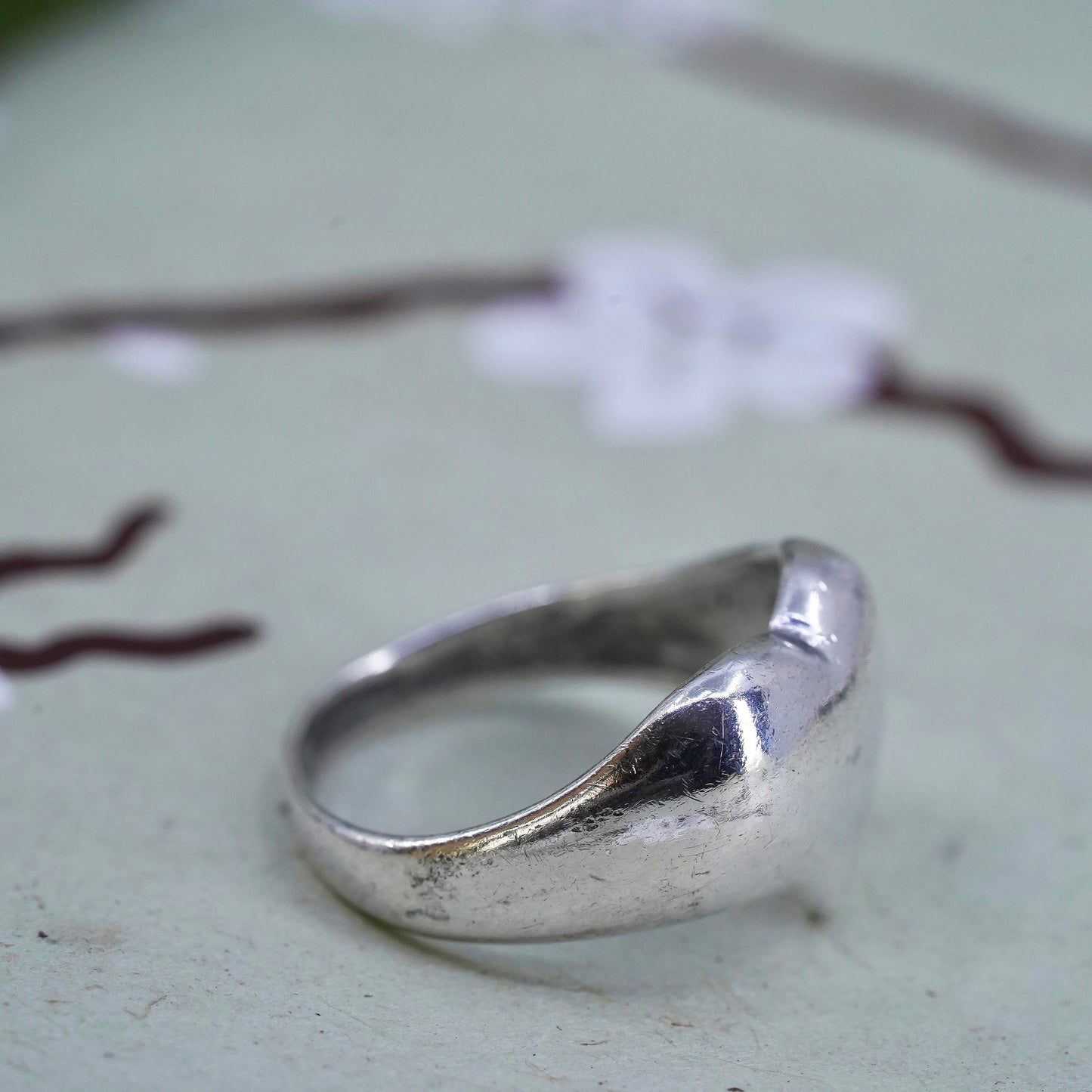 Size 7, Vintage sterling silver ring, Mexico 925 silver handmade heart band