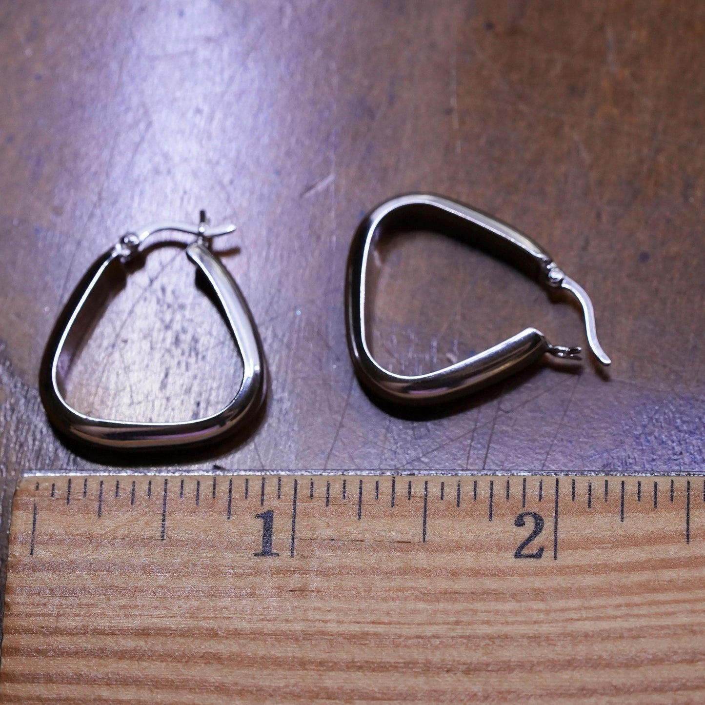 1", VTG sterling 925 silver loop earrings, fashion minimalist primitive hoops