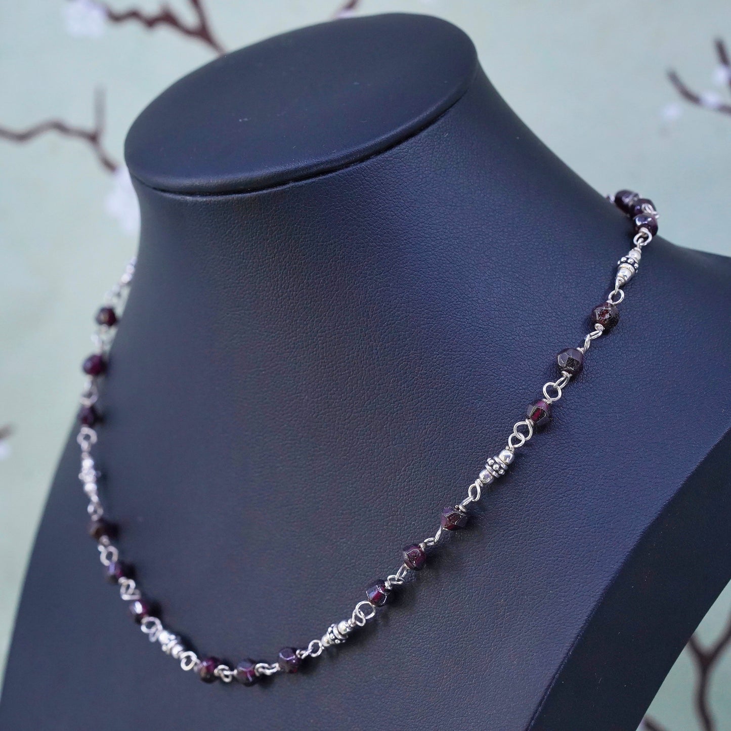 16”, Vintage Silpada Sterling 925 Silver Garnet Bead Necklace N1053