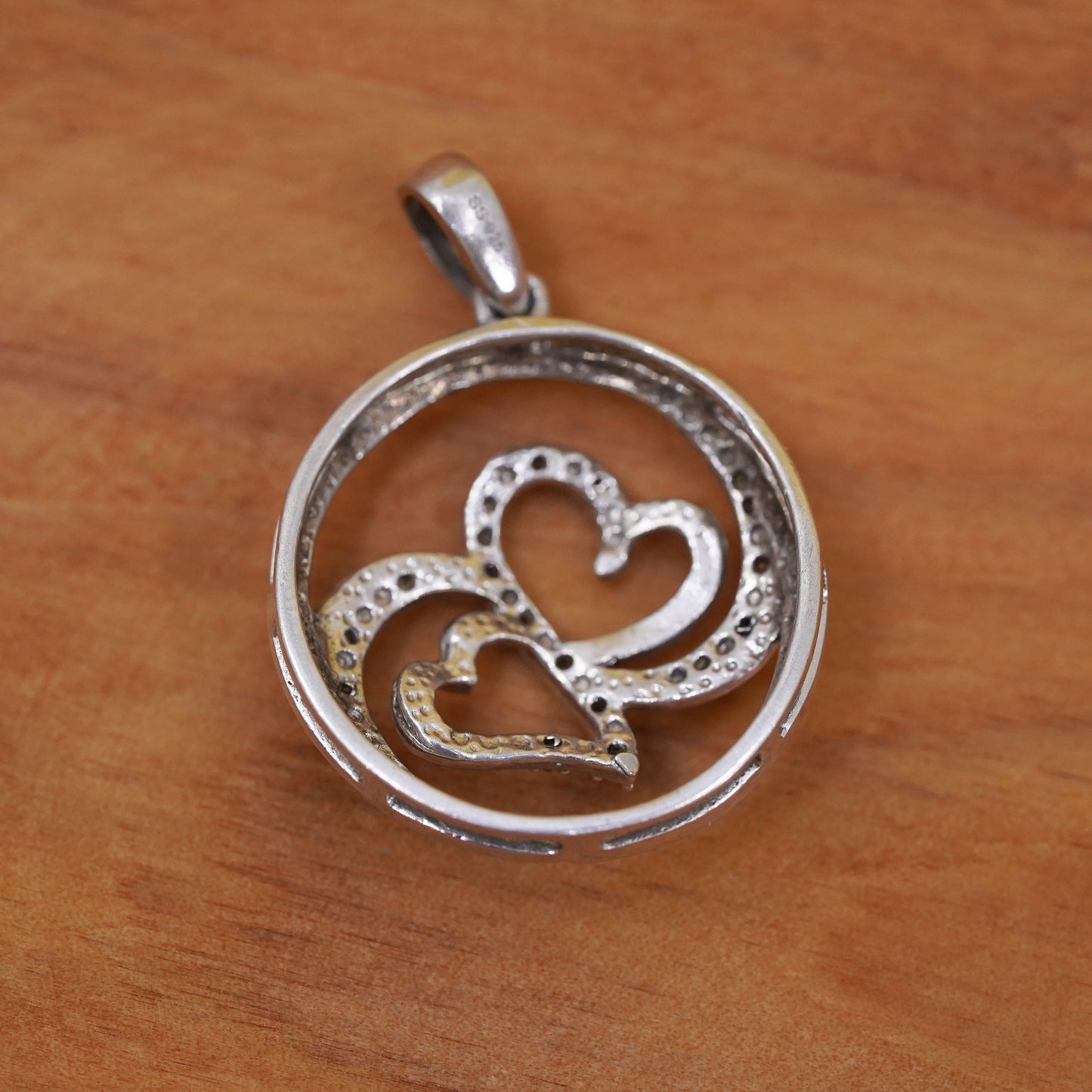 Vintage sterling silver pendant, 925 heart with genuine diamond