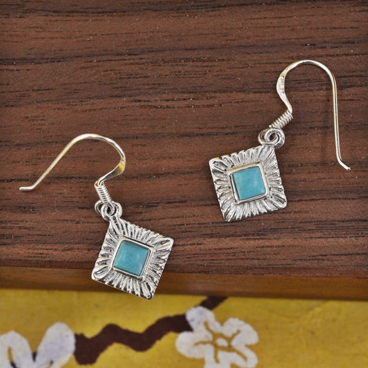 Vintage Sterling silver handmade earrings with square turquoise inlay