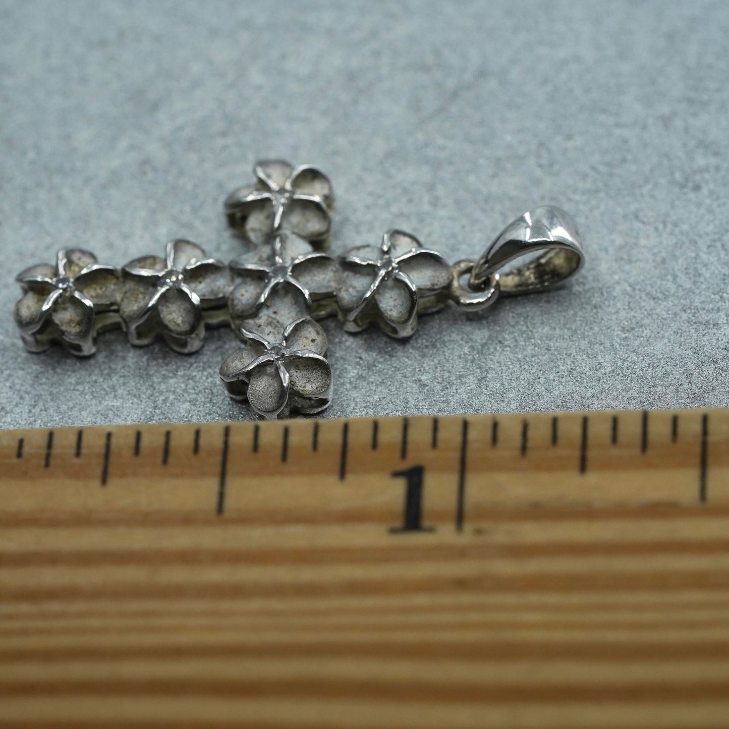 vintage sterling 925 silver plumeria flower cross pendant with diamond