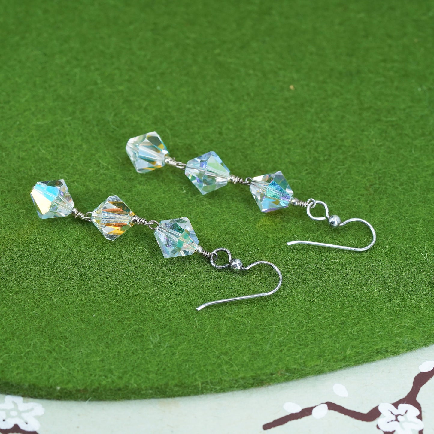 Vintage sterling silver 925 handmade earrings with crystal beads