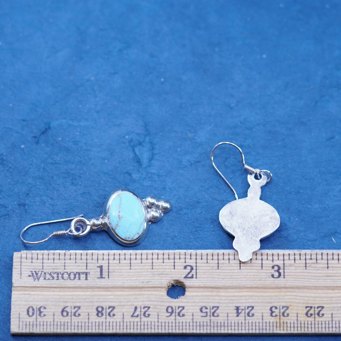 Vintage Sterling 925 silver handmade filigree earrings with oval turquoise