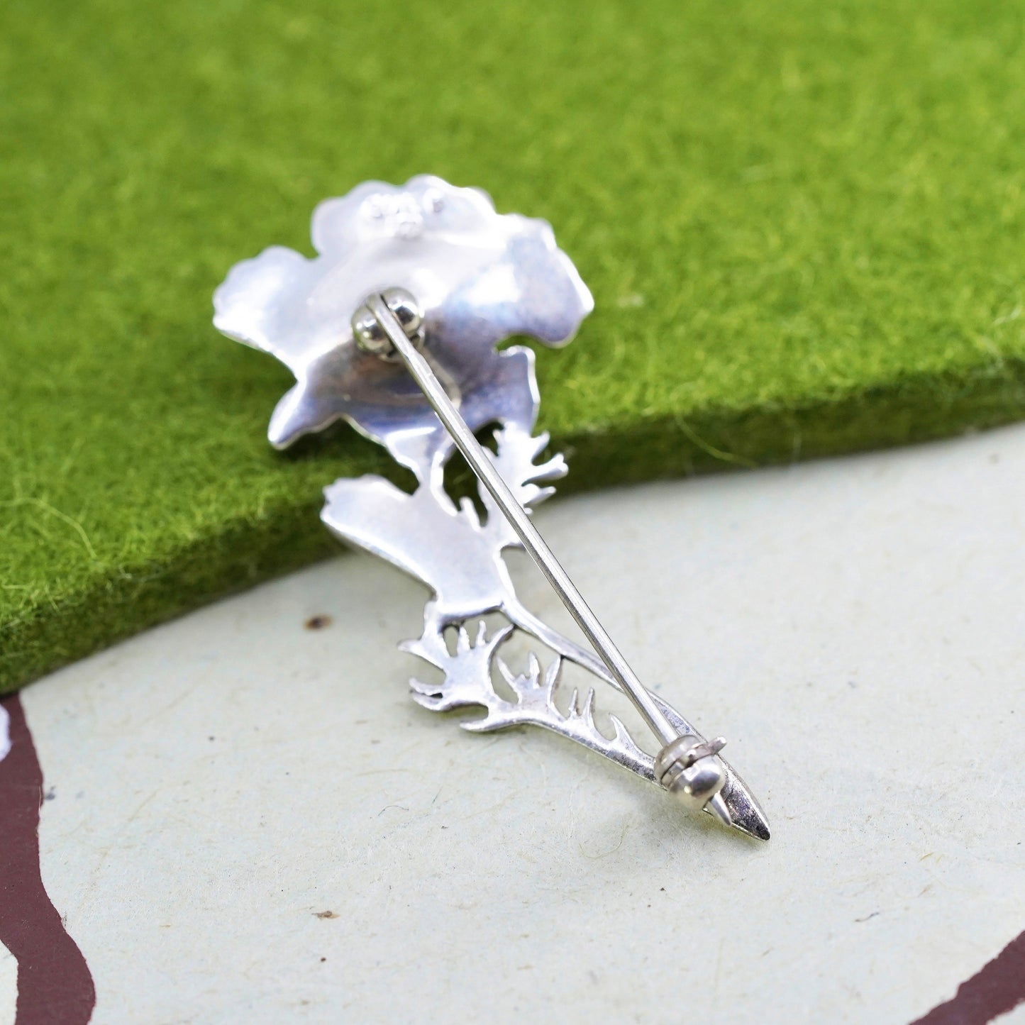 Vintage Jewel Art sterling silver handmade brooch, 925 flower pin