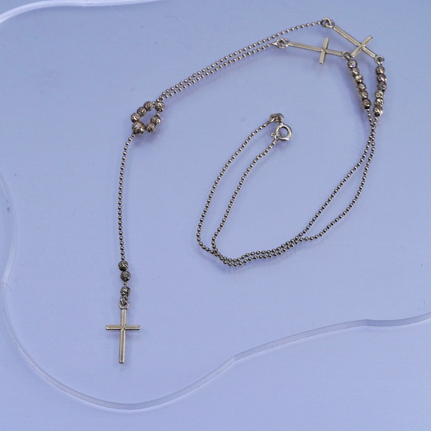 18”, vermeil gold over Sterling 925 silver bead necklace with cross charms