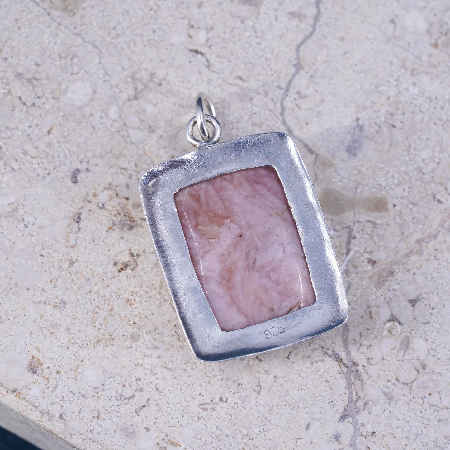 Vintage Sterling 925 silver handmade pendant with pink Quartz