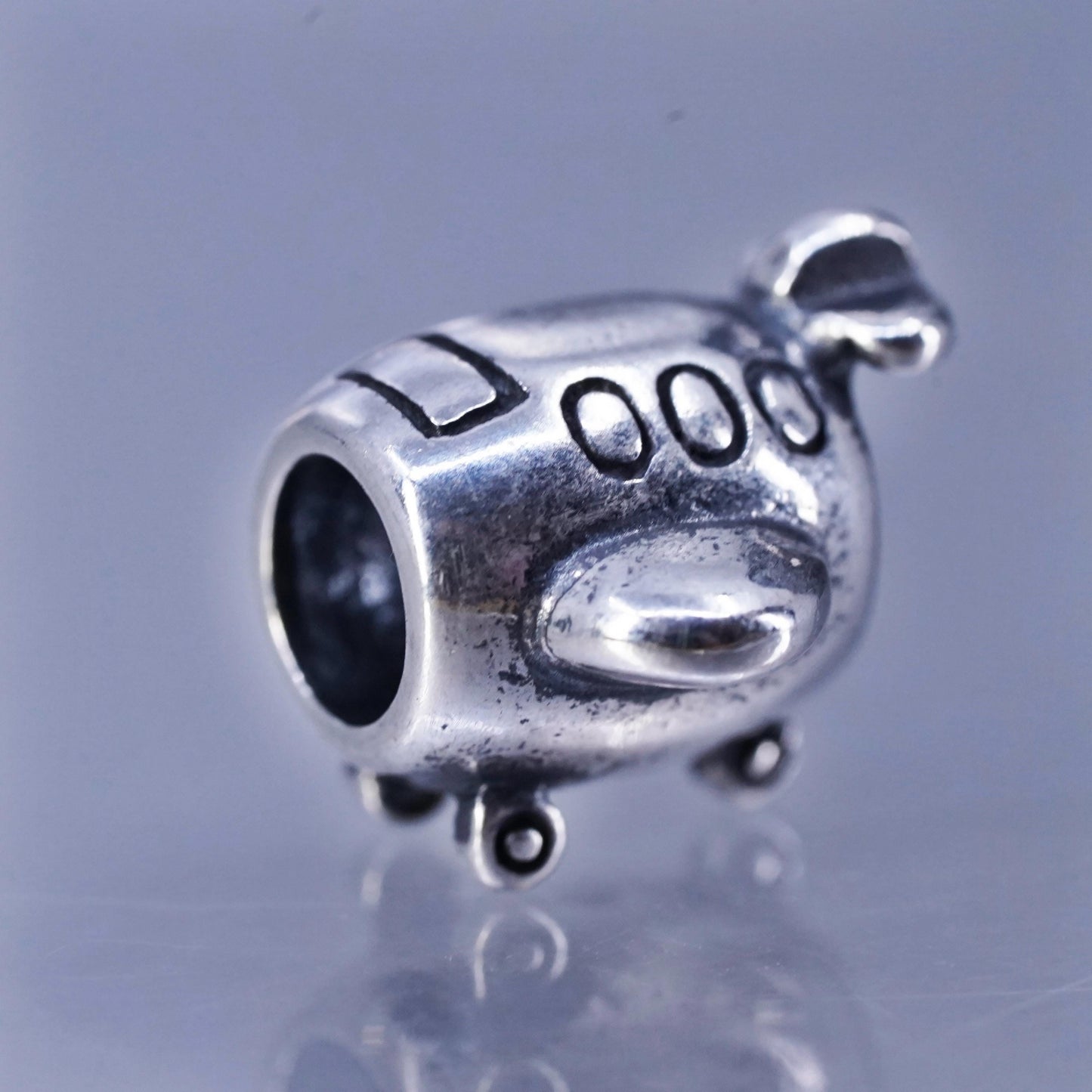 Vintage Sterling silver handmade simple 925 jet airplane bead charm pendant