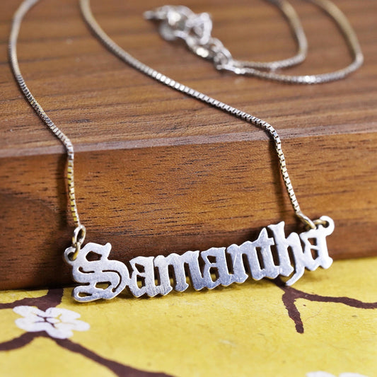 16+1" 1mm, vintage Sterling silver necklace, 925 box chain with name “Samantha”