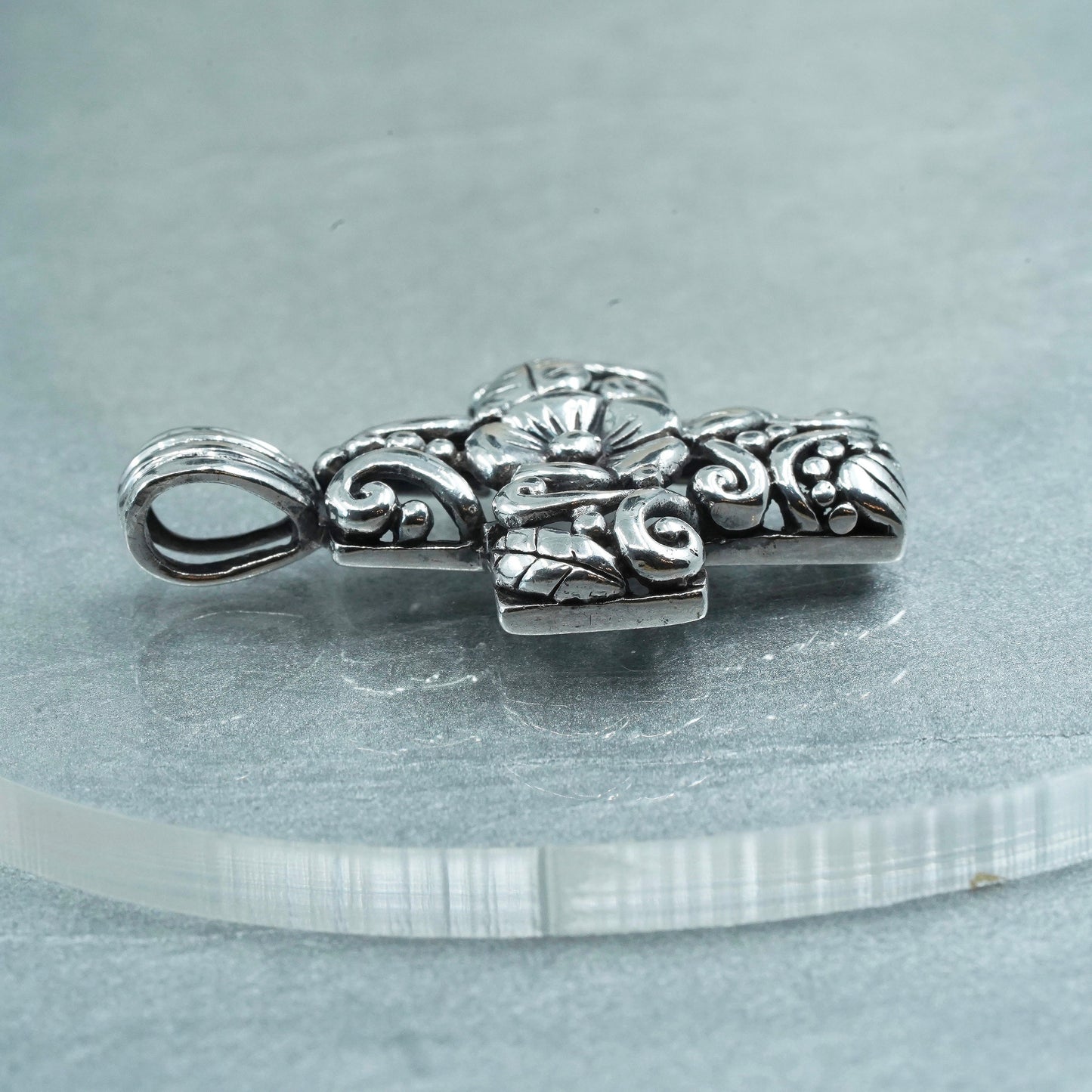 Vintage sterling 925 silver handmade pendant, filigree flower cross