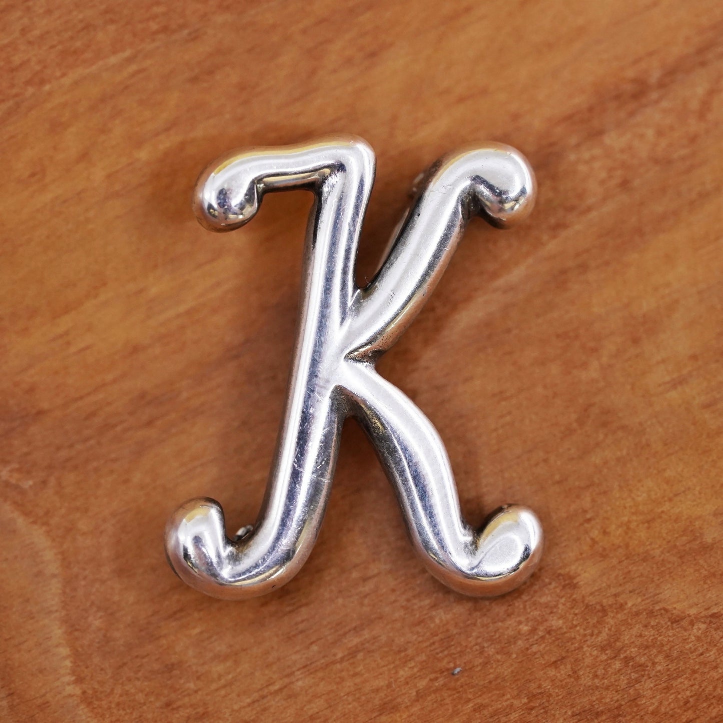 Vintage handmade sterling 925 silver brooch with initial letter “K”